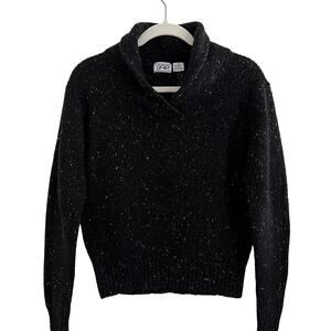 Vintage Gap Black Wool Speckled Knit Sweater Shawl Collar Fisherman Women Size M